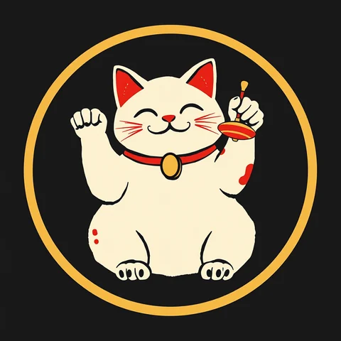 招財陀螺貓 — 招財貓・圓框插畫
